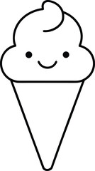 Vector cartoon illustration of a smiling boy character with an apple and a sweet ice cream cone dessert
