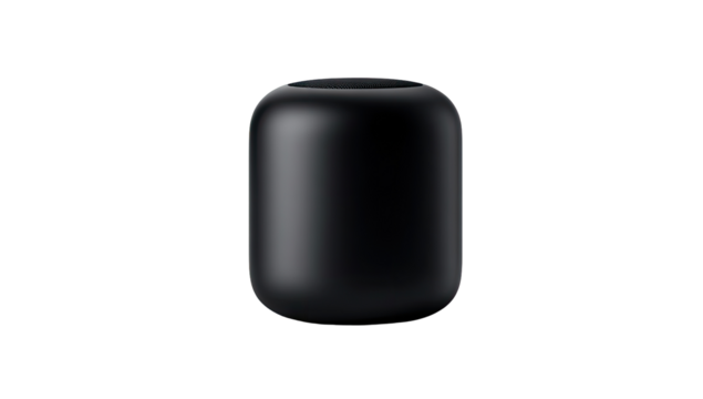 Black, rounded, compact portable audio device