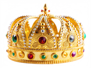 gold crown with colorful gemstones isolated on a transparent background.PNG