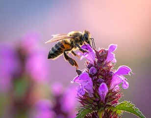Honeybee on vibrant purple flower