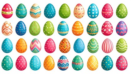 Vibrant array of colorful Easter eggs with diverse decorative patterns