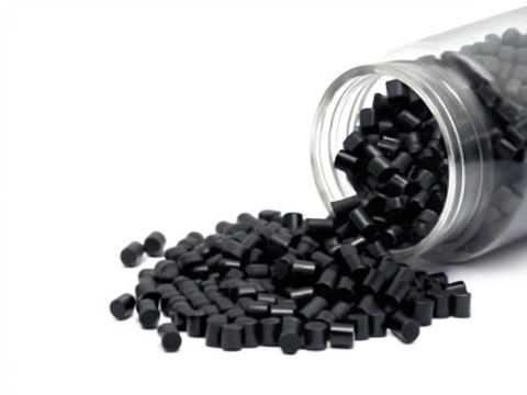 Plastic pellets spilling from clear container isolated on a transparent background 1