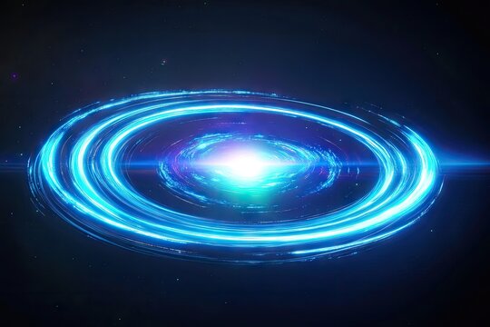 Abstract swirling, glowing rings in space