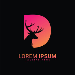 D deer text logo, logo, vector, symbol, card, love, icon, illustration, design, art, sign, silhouette, decoration, christmas, animal, heart, cat, holiday, celebration, concept, halloween, business, vi