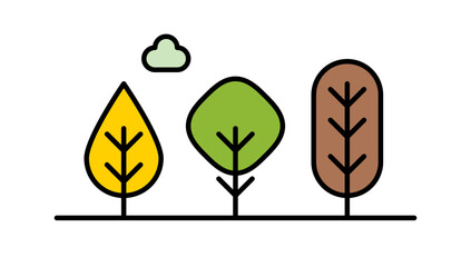 Three stylized colorful trees icons. Vector illustration
