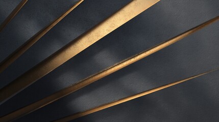 Angular gold bars rise from shadows on a textured wall, suggesting modern design