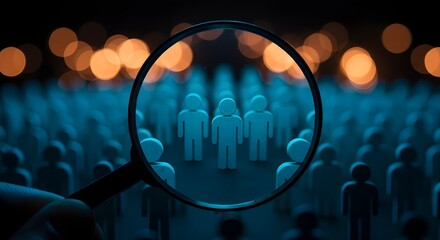 Magnifying Glass Over Group of People Concept