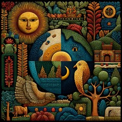 precolumbian inspired illustration people of the earth, tribal art patterns celebrating people of the earth, ancestral heritage design people of the earth