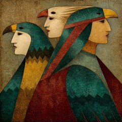 precolumbian inspired illustration people of the earth, tribal art patterns celebrating people of the earth, ancestral heritage design people of the earth