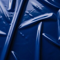 Glossy blue latex fabric background, reflective surface and subtle folds. The material catches light dramatically, deep shadows. Ideal for fashion, fetish, futuristic, or industrial-themed 