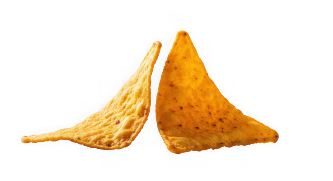 Two tortilla chips isolated on transparent background for snack time
