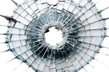 Shattered glass radial pattern with pink and red accents isolated on a transparent background