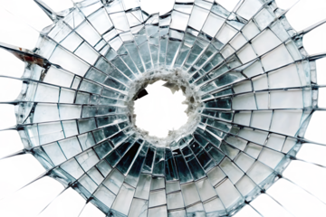 Shattered glass radial pattern with pink and red accents isolated on a transparent background