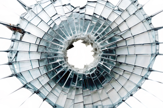 Shattered glass radial pattern with pink and red accents isolated on a transparent background