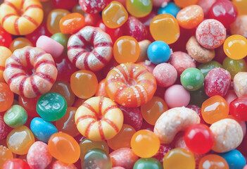 Fototapeta premium Candies With Jelly And Sugar Colorful Array Of Different Childs Sweets And Treats 002