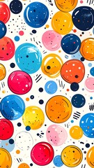 Whimsical, colorful, abstract illustration with floating sphere shapes