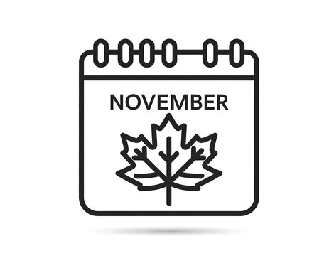 November Calendar with Maple Leaf Icon.