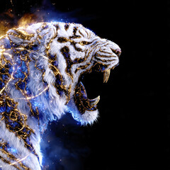 Majestic Electric White Tiger Roaring