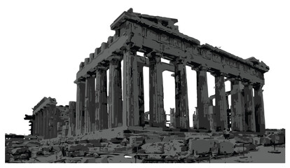 Obraz premium Illustration of the Parthenon isolated on white background, an ancient Greek temple on the acropolis of Athens