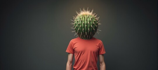 Defensive and aloof person with cactus head