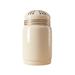 Cream-colored, cylindrical spice shaker with perforated lid