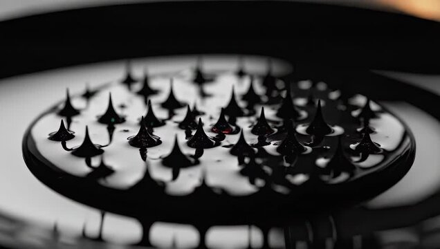 A mesmerizing close-up of ferrofluid spikes reacting to a magnetic field, showcasing the fascinating intersection of science and visual art, top contributor.