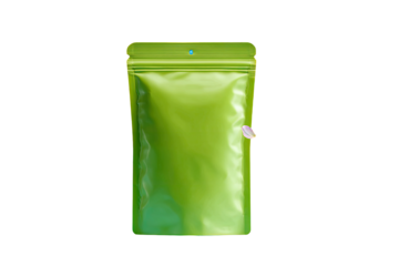 Lime-green foil pouch, sealed