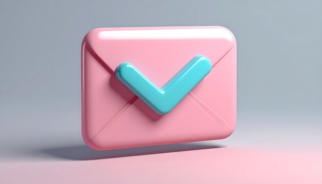 3D rendering of a pink envelope with a blue checkmark, suggesting email verification, or approval against a gradient background - Powered by Adobe