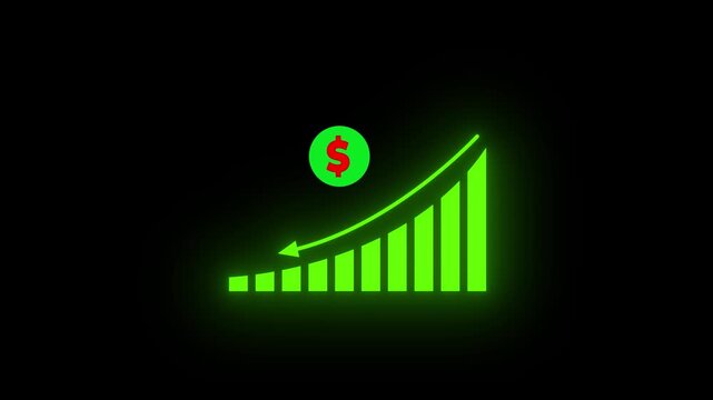 Financial business Loss down graph chart. business loss concept. Hi tech style glowing graph animation. Dynamic animated chart with falling arrow and trend line depicting stock market crash.