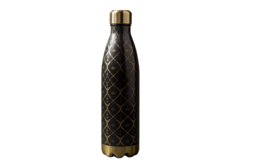 Stay hydrated in style with this sleek black and gold reusable water bottle, perfect for eco-conscious living and modern design enthusiasts
