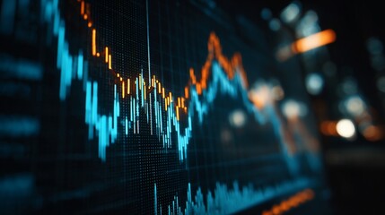 Close-up of fluctuating financial market graph on screen, data trend analysis