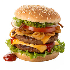 Double cheeseburger on transparent background