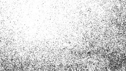 Black scattered dot pattern on white background. Grainy stipple noise texture for design overlay. Abstract vector halftone effect.