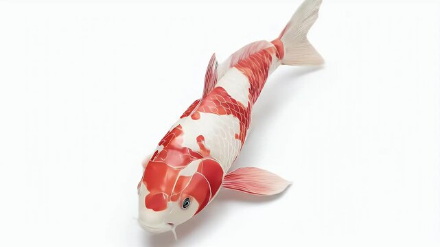 Majestic Koi Fish: Red and White Scales Gleam, Dynamic 3D Animation