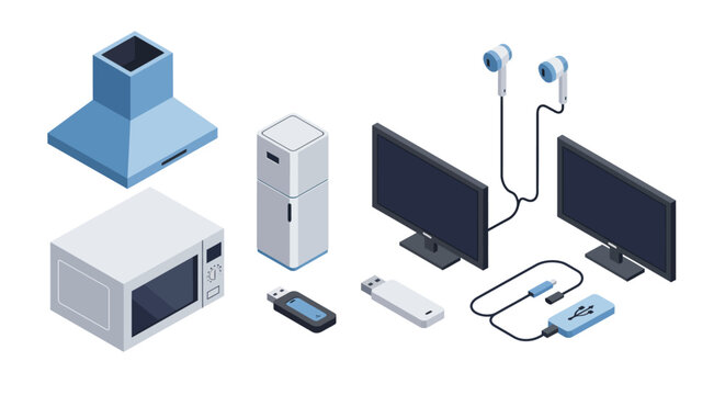 Isometric electronics and home appliances set: modern essential gadgets colle&hellip;