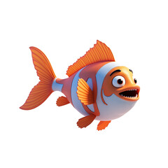 Cute cartoon goldfish swimming isolated on transparent background