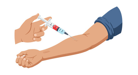 Fototapeta premium Colorful hand administering injection to forearm realistic style
