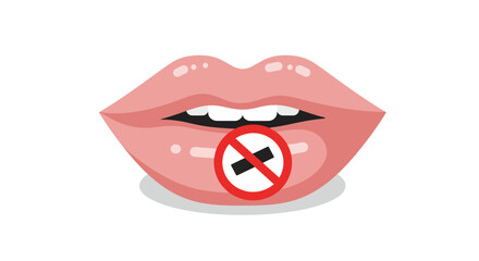 Glossy lips with prohibit symbol and bold red no sign in flat style