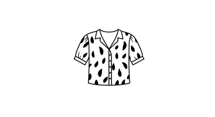 Leopard print shirt in minimalist line art style with black and white color on plain background for fashion design