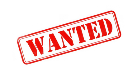 Red wanted stamp isolated on transparent background for crime and justice concept