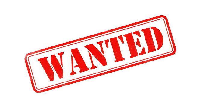 Red wanted stamp isolated on transparent background for crime and justice concept