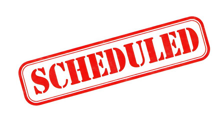 Scheduled rubber stamp isolated on transparent background for time management