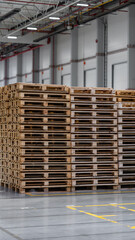 Stacked Wooden Pallets in a Large Warehouse Storage Area