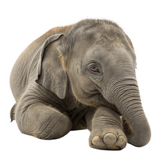 Fototapeta premium Adorable baby elephant resting peacefully, capturing innocence and gentle charm for your heartwarming projects 