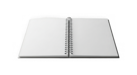 Open spiral notebook with blank pages isolated on transparent background