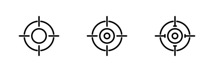 Crosshair and target aim icon set, Target icons with circular crosshair variations, aim and accuracy symbols set, Aiming icons, Gun target icons,  Vector illustration.