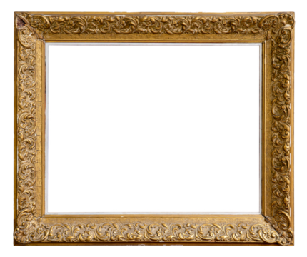 Gold grungy empty Picture Frame with ornaments, isolated on white background - Powered by Adobe