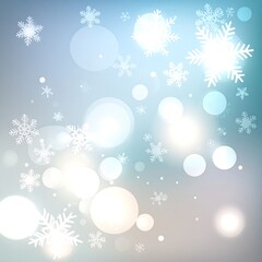 Whimsical winter scene featuring floating snowflakes and bokeh lights