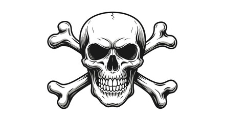 Detailed skull and crossbones illustration in monochrome style