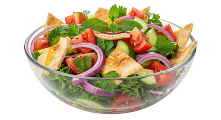 Fresh fattoush salad with pita bread isolated on transparent background
